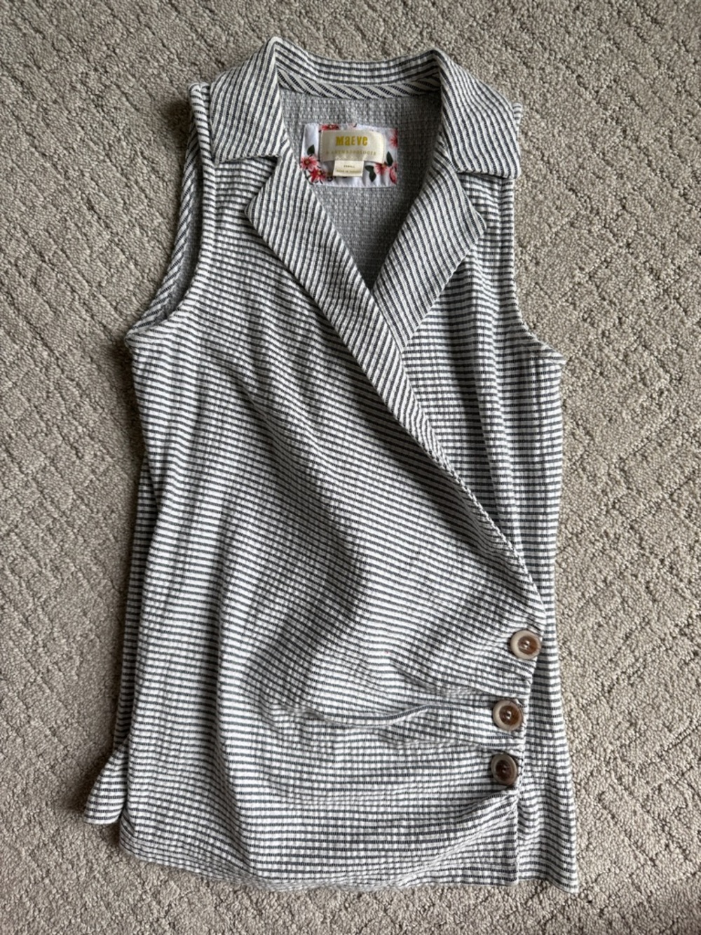 Maeve Gray and White Sleeveless Striped Knit Tunic